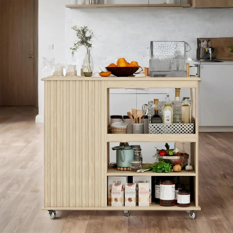 Rolling Kitchen Island with Drawer, Wine Rack and Lockable Casters