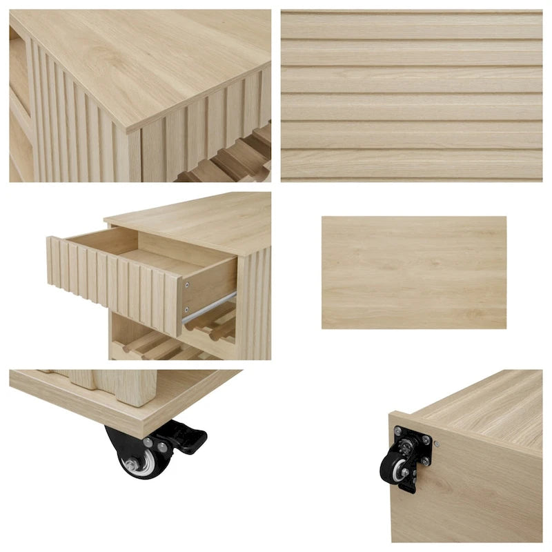 Rolling Kitchen Island with Drawer, Wine Rack and Lockable Casters
