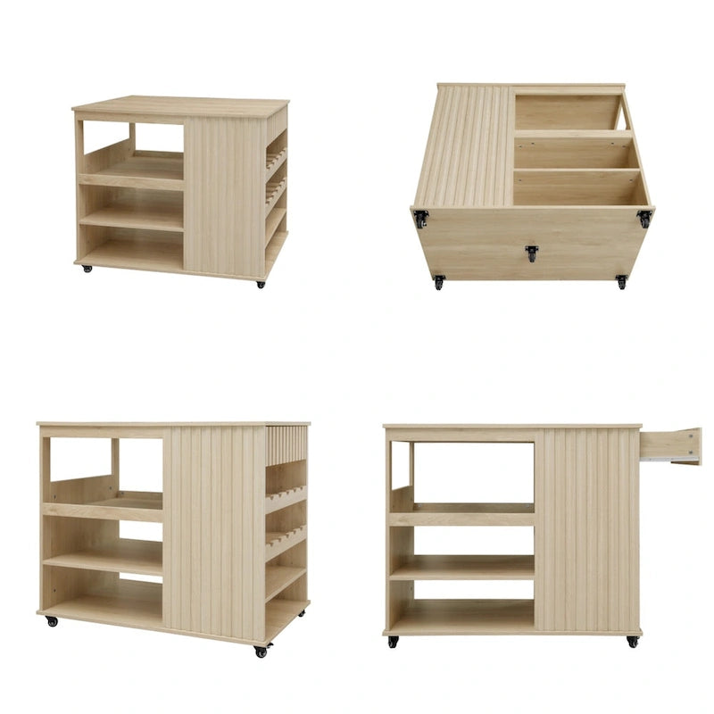 Rolling Kitchen Island with Drawer, Wine Rack and Lockable Casters