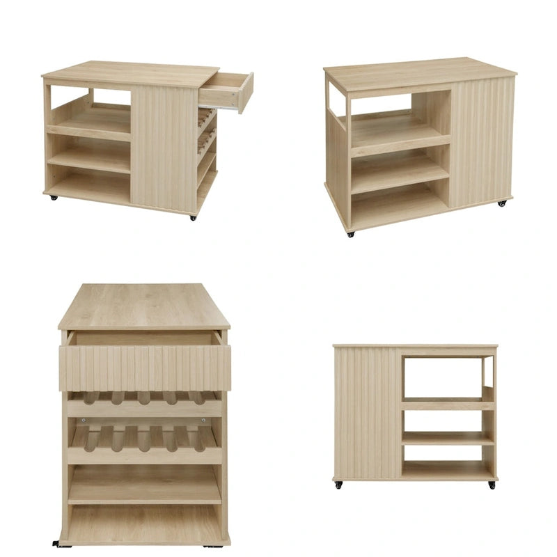 Rolling Kitchen Island with Drawer, Wine Rack and Lockable Casters