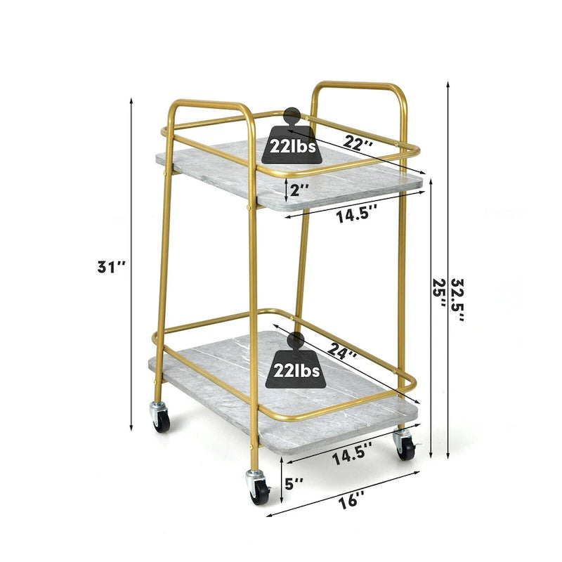 Carrito utilitario de servicio dorado con ruedas