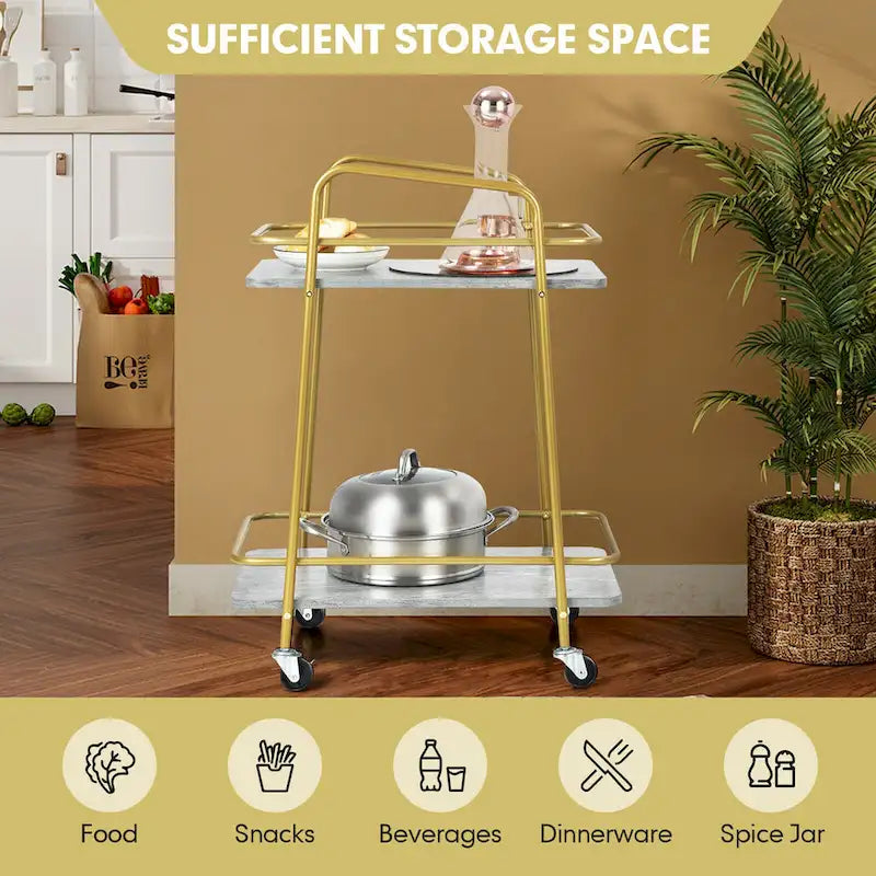 Carrito utilitario de servicio dorado con ruedas