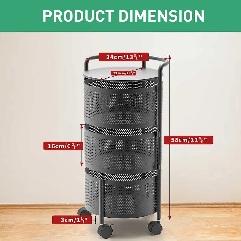 Panier de rangement rotatif à plusieurs niveaux avec roulettes pour organiser la cuisine