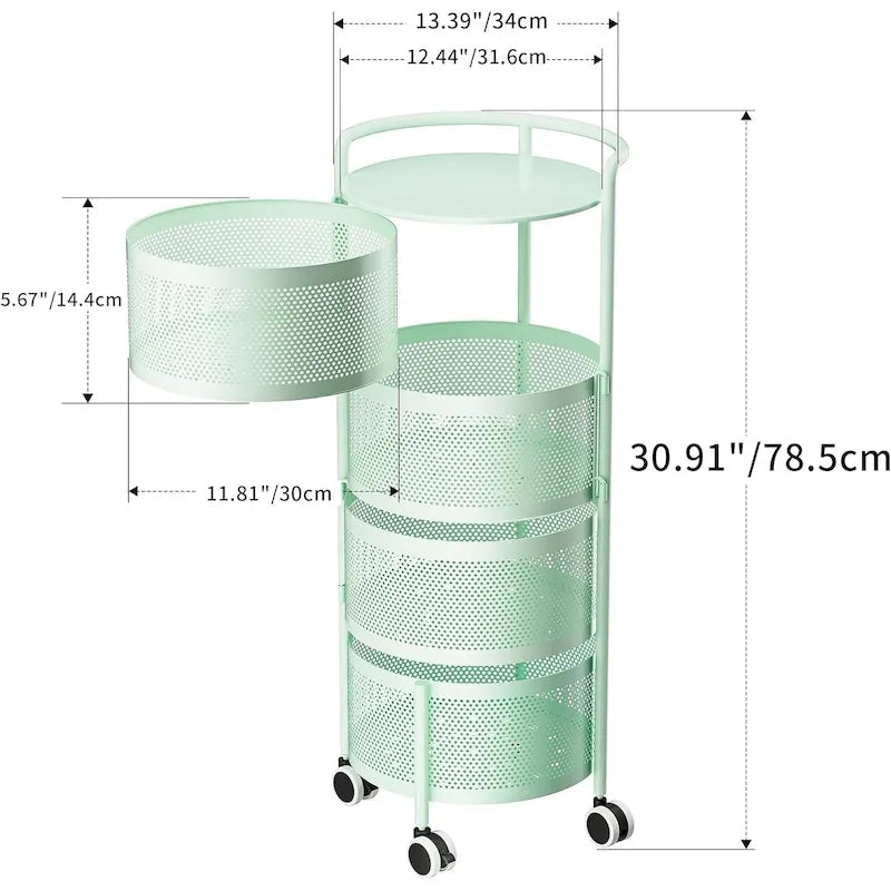 Panier de rangement rotatif à plusieurs niveaux avec roulettes pour organiser la cuisine