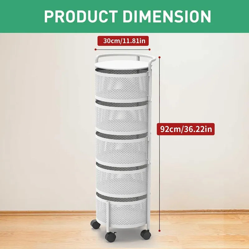 Panier de rangement rotatif à plusieurs niveaux avec roulettes pour organiser la cuisine