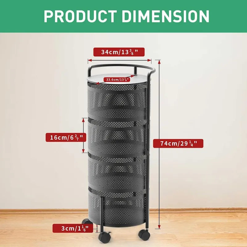 Panier de rangement rotatif à plusieurs niveaux avec roulettes pour organiser la cuisine
