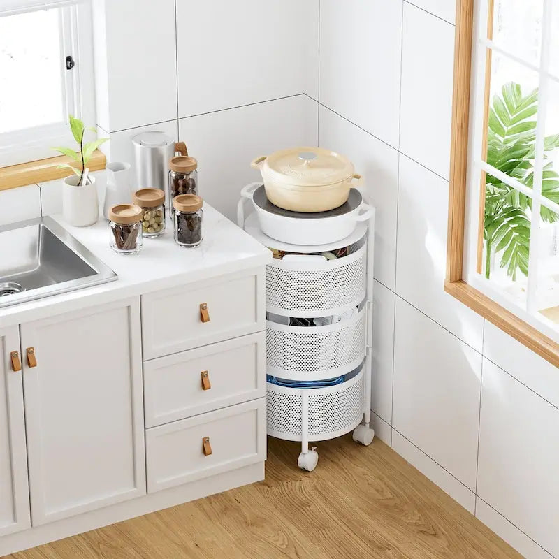 Cesta giratoria de almacenamiento de varios niveles con ruedas para organizar la cocina