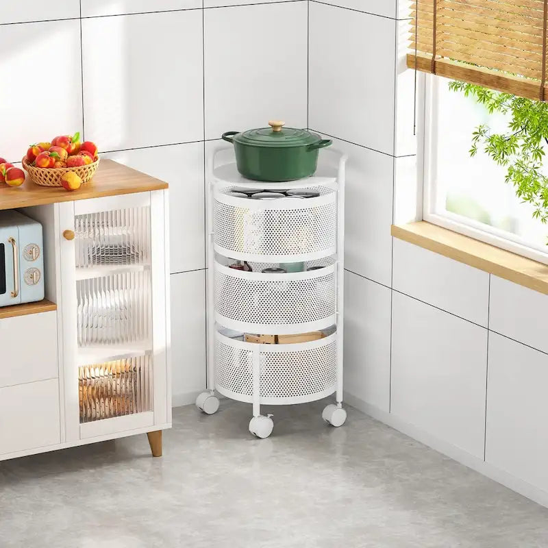 Cesta giratoria de almacenamiento de varios niveles con ruedas para organizar la cocina