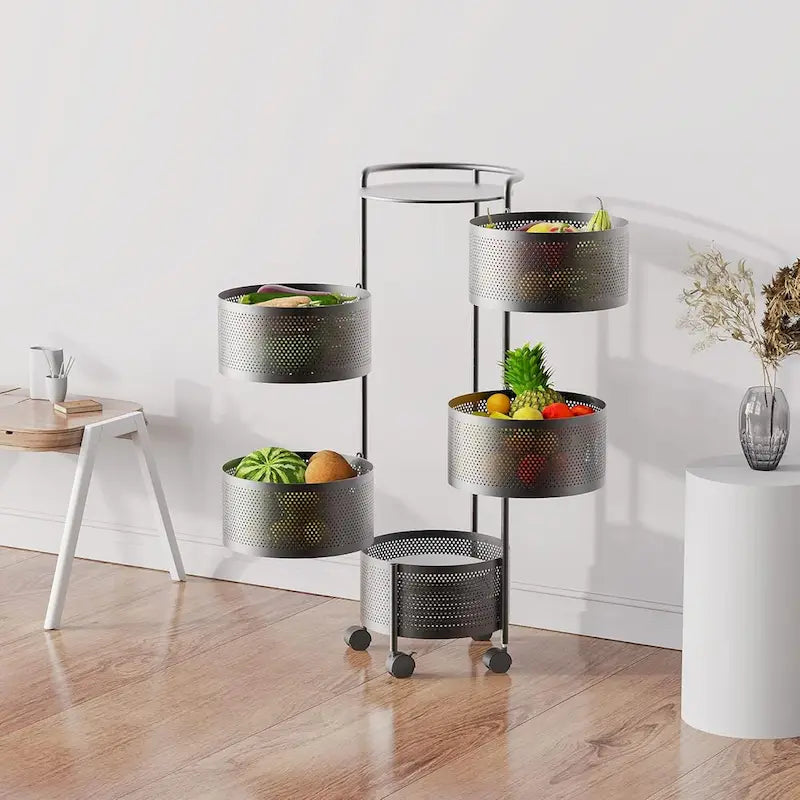 Cesta giratoria de almacenamiento de varios niveles con ruedas para organizar la cocina