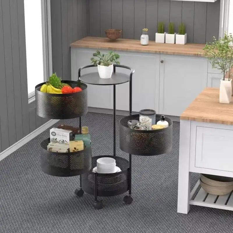 Cesta giratoria de almacenamiento de varios niveles con ruedas para organizar la cocina