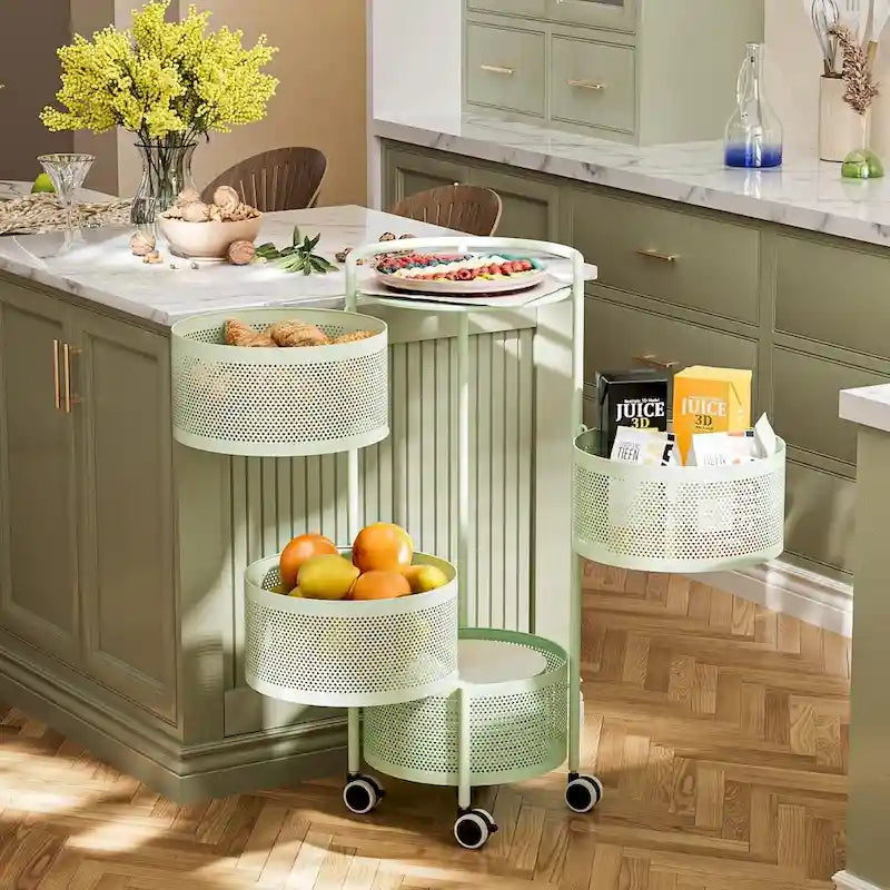 Cesta giratoria de almacenamiento de varios niveles con ruedas para organizar la cocina