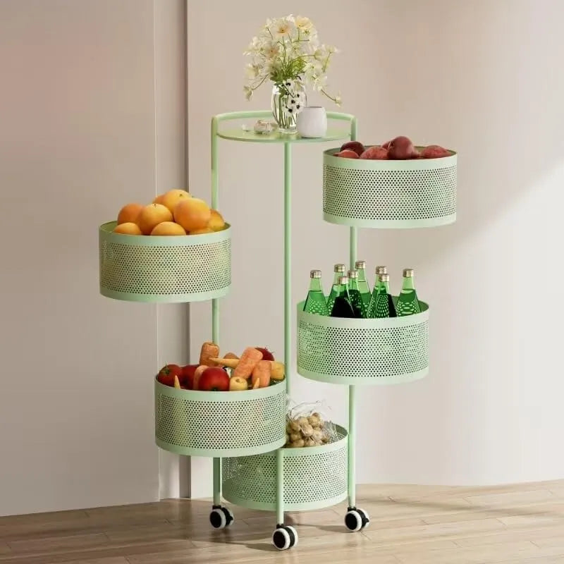 Cesta giratoria de almacenamiento de varios niveles con ruedas para organizar la cocina