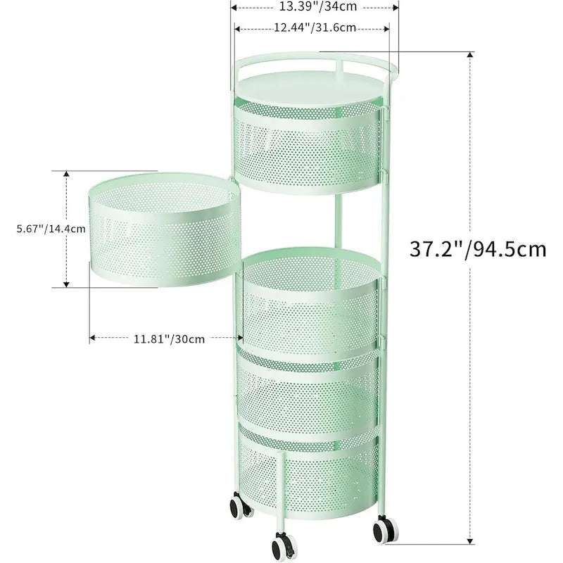 Cesta giratoria de almacenamiento de varios niveles con ruedas para organizar la cocina