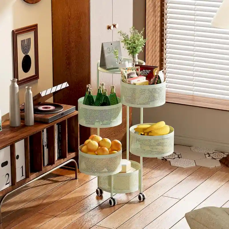 Cesta giratoria de almacenamiento de varios niveles con ruedas para organizar la cocina
