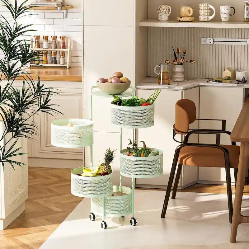Cesta giratoria de almacenamiento de varios niveles con ruedas para organizar la cocina