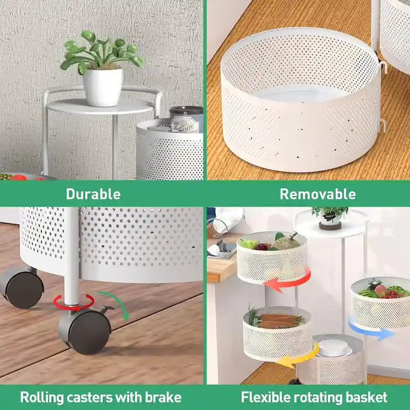 Cesta giratoria de almacenamiento de varios niveles con ruedas para organizar la cocina