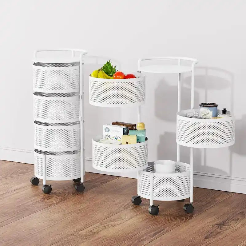 Cesta giratoria de almacenamiento de varios niveles con ruedas para organizar la cocina