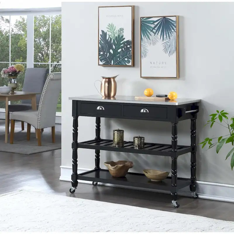 Carrito de cocina de acero inoxidable de 3 niveles con cajones