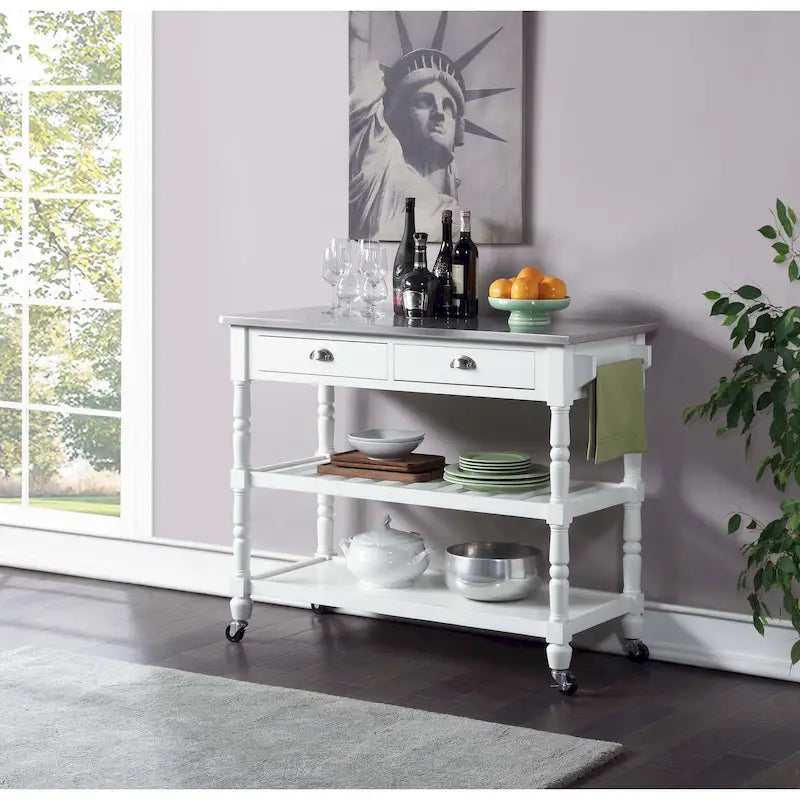 Carrito de cocina de acero inoxidable de 3 niveles con cajones