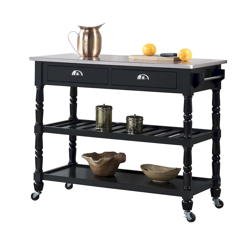 Carrito de cocina de acero inoxidable de 3 niveles con cajones