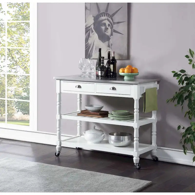 Carrito de cocina de acero inoxidable de 3 niveles con cajones