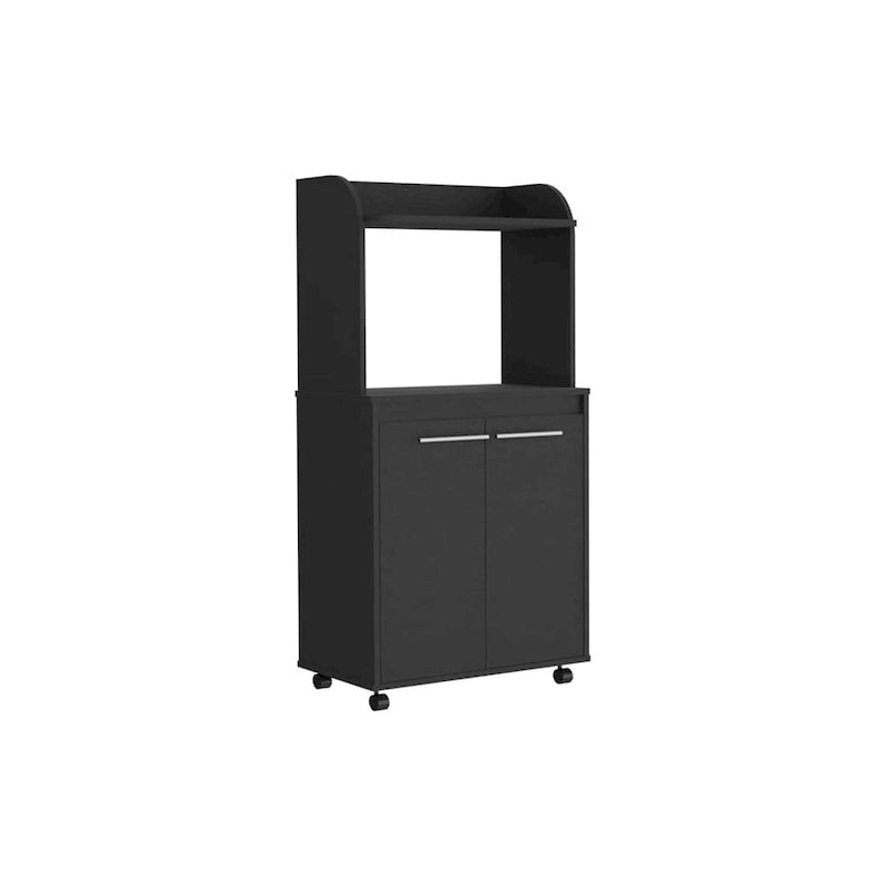 Carrito para microondas con ruedas y 2 niveles, estante abierto y gabinete de dos puertas