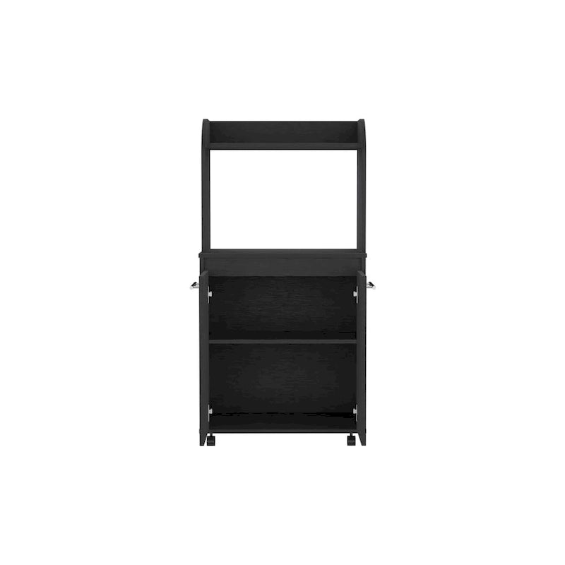 Carrito para microondas con ruedas y 2 niveles, estante abierto y gabinete de dos puertas