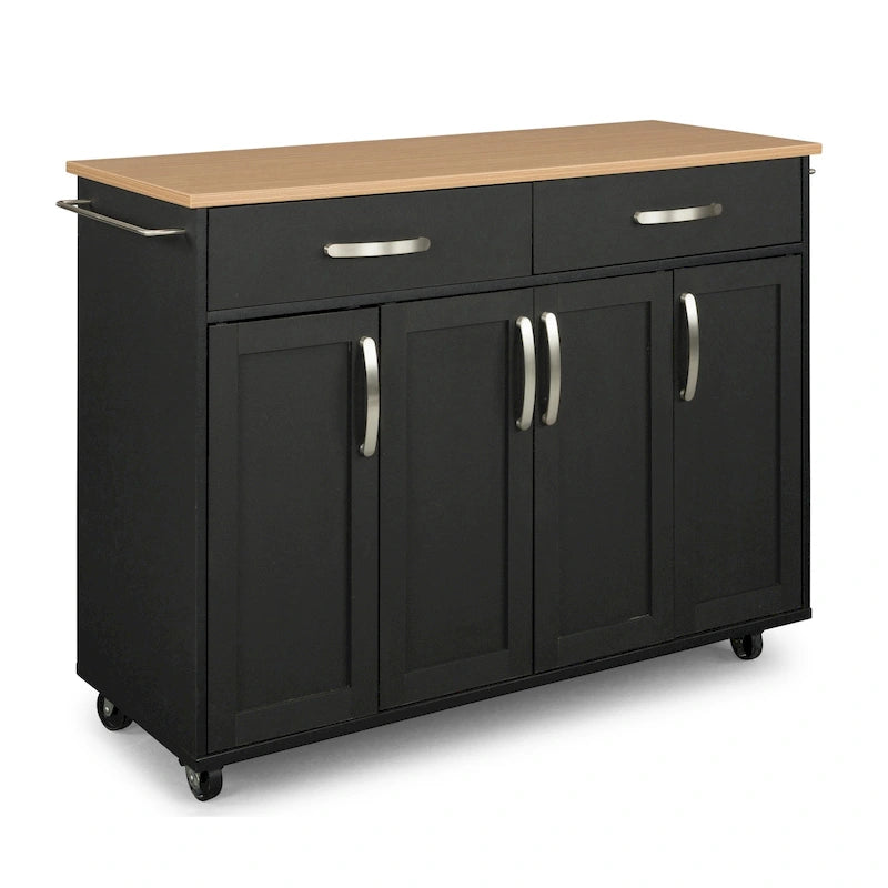 Carrito de cocina de madera negra con almacenamiento - 51 x 19 x 36 pulgadas