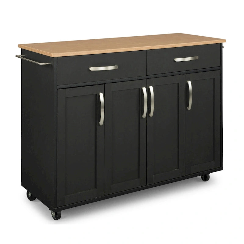 Homestyles Storage Plus Black Wood Kitchen Cart - 51 x 19 x 36