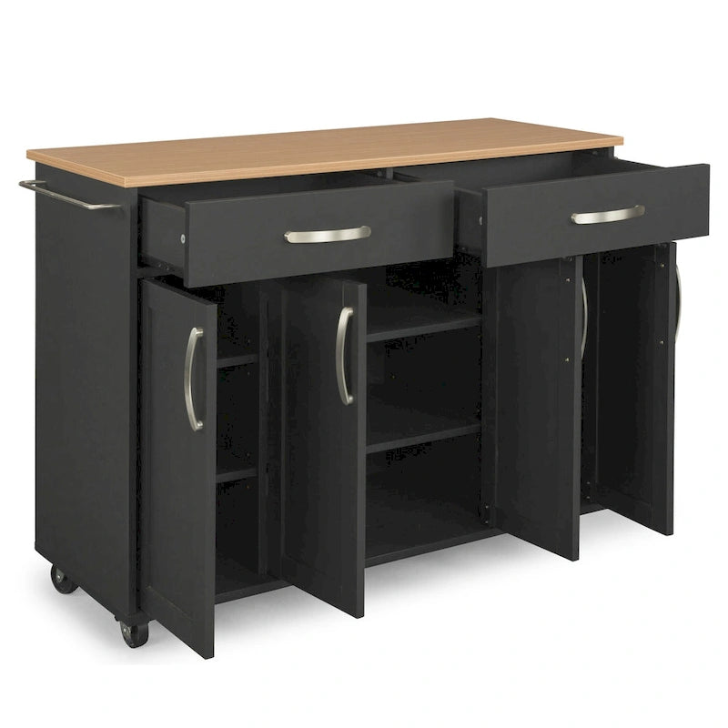 Desserte de cuisine en bois noir avec rangement - 51 x 19 x 36 pouces