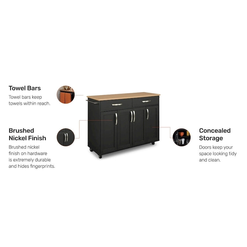 Desserte de cuisine en bois noir avec rangement - 51 x 19 x 36 pouces