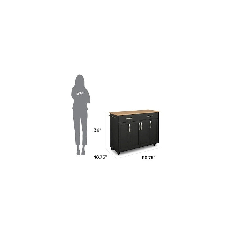 Desserte de cuisine en bois noir avec rangement - 51 x 19 x 36 pouces