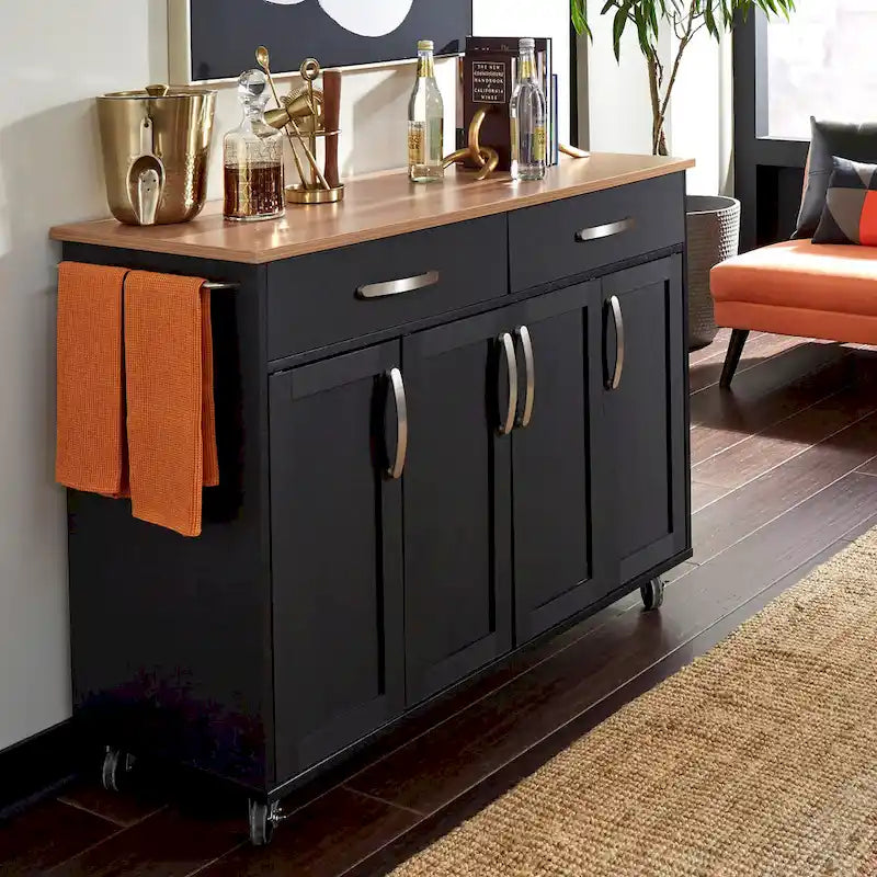 Desserte de cuisine en bois noir avec rangement - 51 x 19 x 36 pouces
