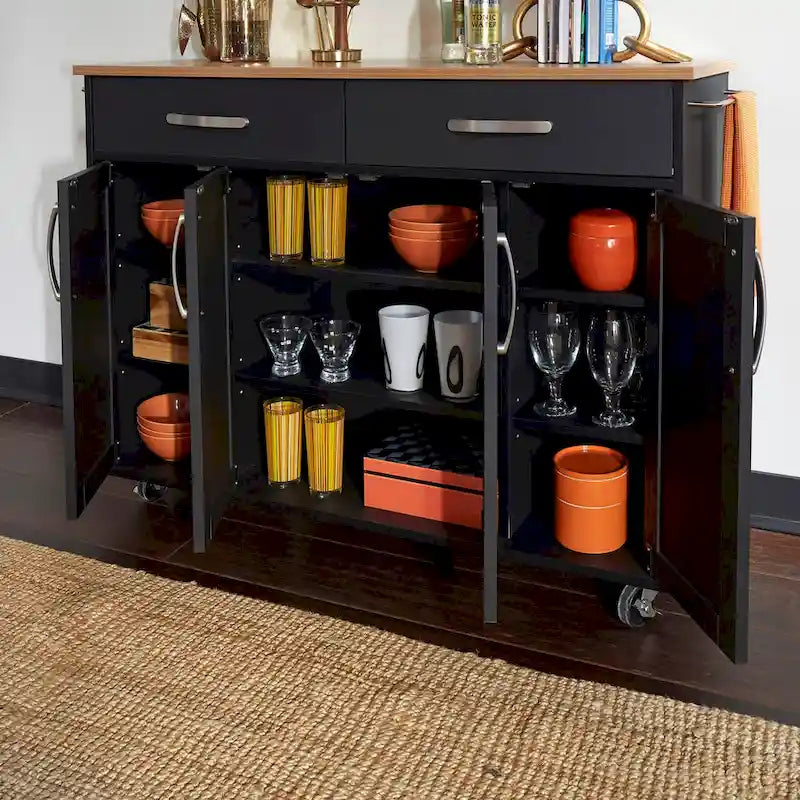 Desserte de cuisine en bois noir avec rangement - 51 x 19 x 36 pouces