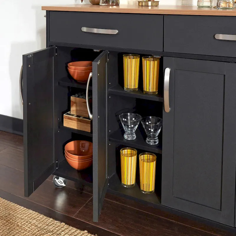 Desserte de cuisine en bois noir avec rangement - 51 x 19 x 36 pouces