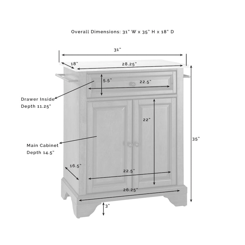 Desserte îlot de cuisine portable avec plateau en granit - 31W x 18D x 35.5H pouces