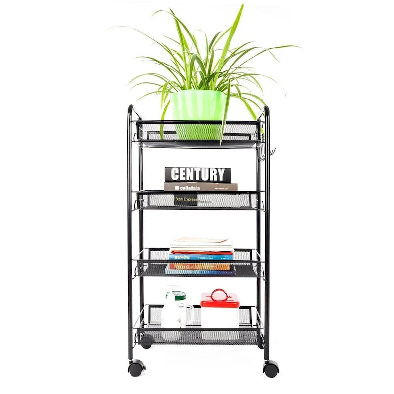 Scaffale metallico portaoggetti da cucina con ruote, a 4 ripiani