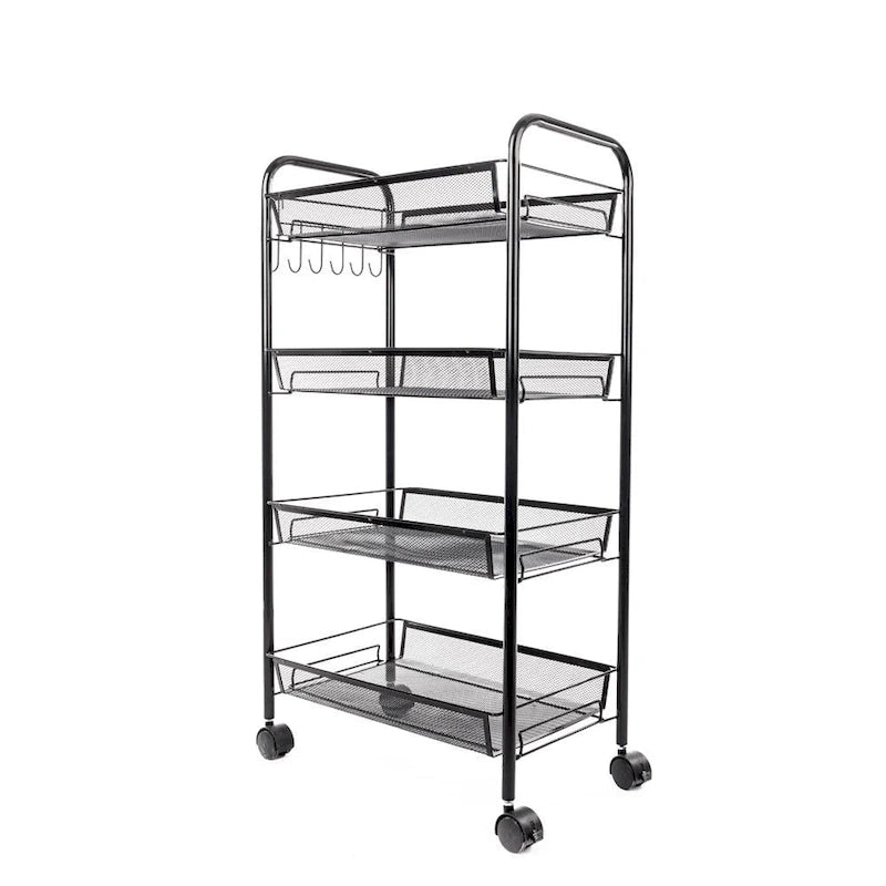 Scaffale metallico portaoggetti da cucina con ruote, a 4 ripiani
