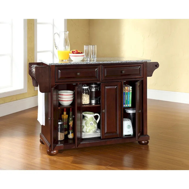 Isla de cocina con encimera de granito macizo y acabado de caoba vintage - 18D x 51.5W x 34H pulgadas