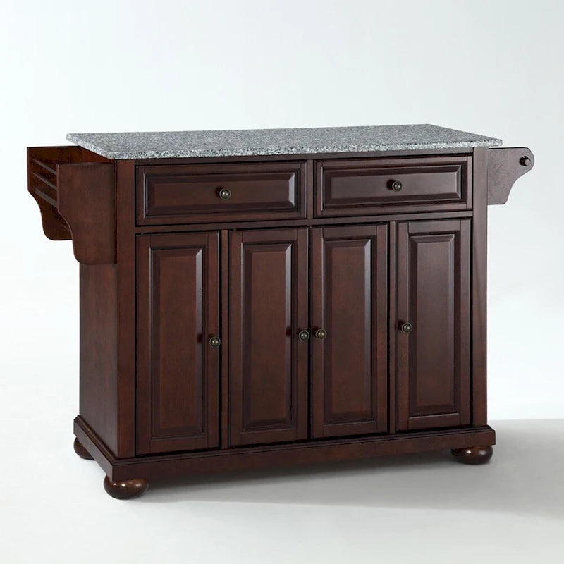Isla de cocina con encimera de granito macizo y acabado de caoba vintage - 18D x 51.5W x 34H pulgadas