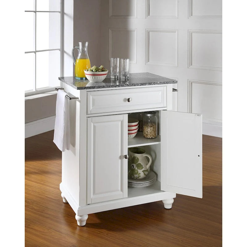 Isla de cocina portátil con encimera de granito macizo y acabado blanco - 31W x 18D x 35H pulgadas