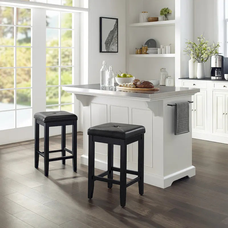 Isla de cocina con taburetes cuadrados tapizados - 53D x 50W x 36H pulgadas