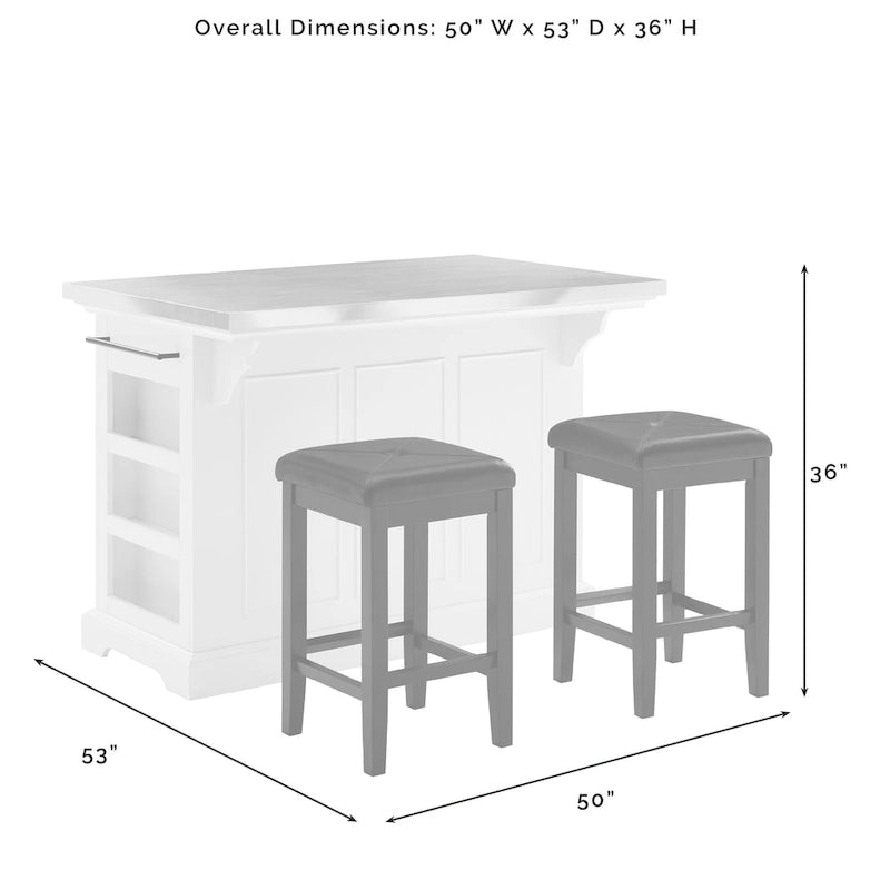 Îlot de cuisine avec tabourets carrés rembourrés - 53P x 50L x 36H pouces