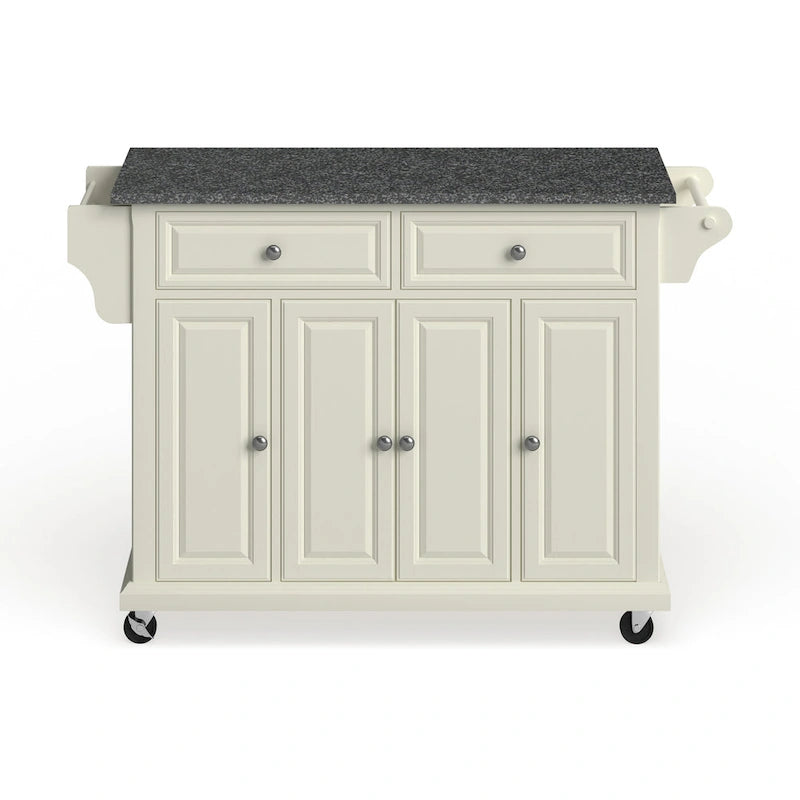 Carrito de cocina blanco de tamaño completo con encimera de granito - 18D x 51.5W x 36H pulgadas