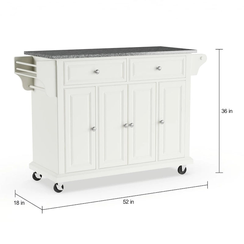 Volwaardige witte keukenkar met granieten blad - 18D x 51.5W x 36H inch