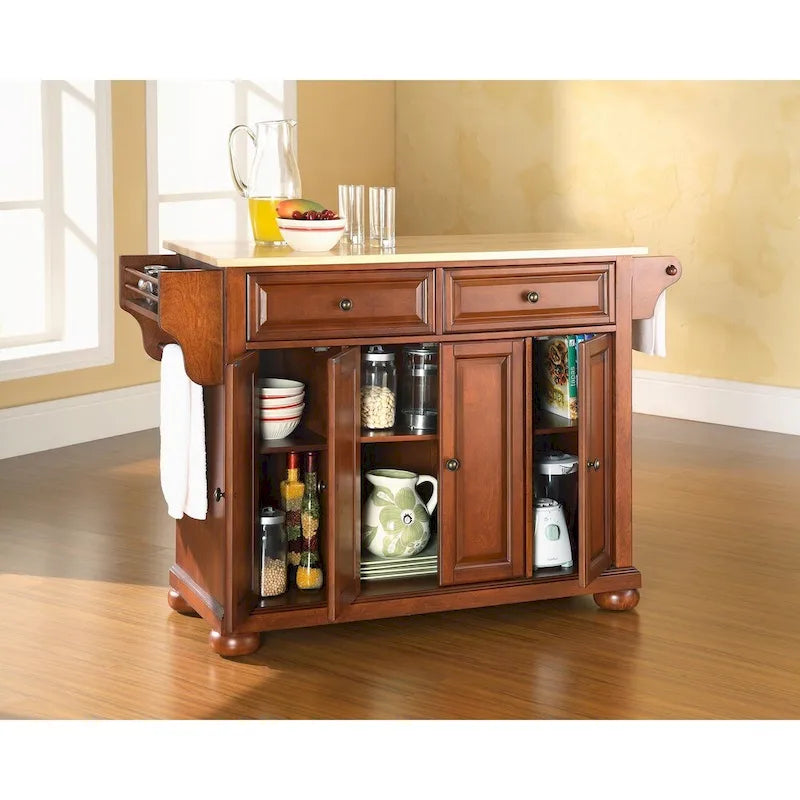 Kücheninselwagen in voller Größe mit Holzplatte, klassisches Kirschholzfinish - 18D x 51.5W x 34H Zoll
