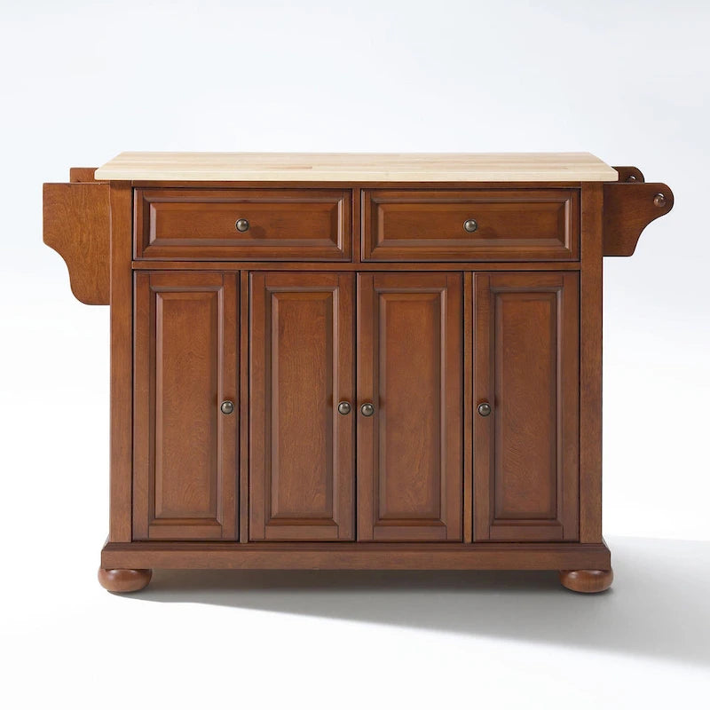 Desserte-îlot de cuisine pleine dimension avec plateau en bois, finition cerisier classique - 18D x 51.5W x 34H pouces