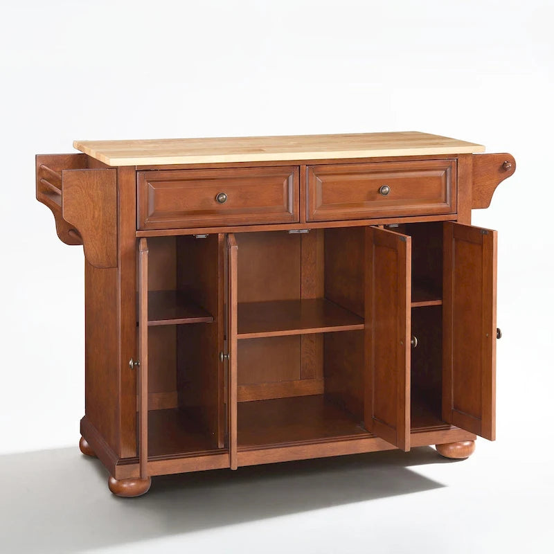 Desserte-îlot de cuisine pleine dimension avec plateau en bois, finition cerisier classique - 18D x 51.5W x 34H pouces