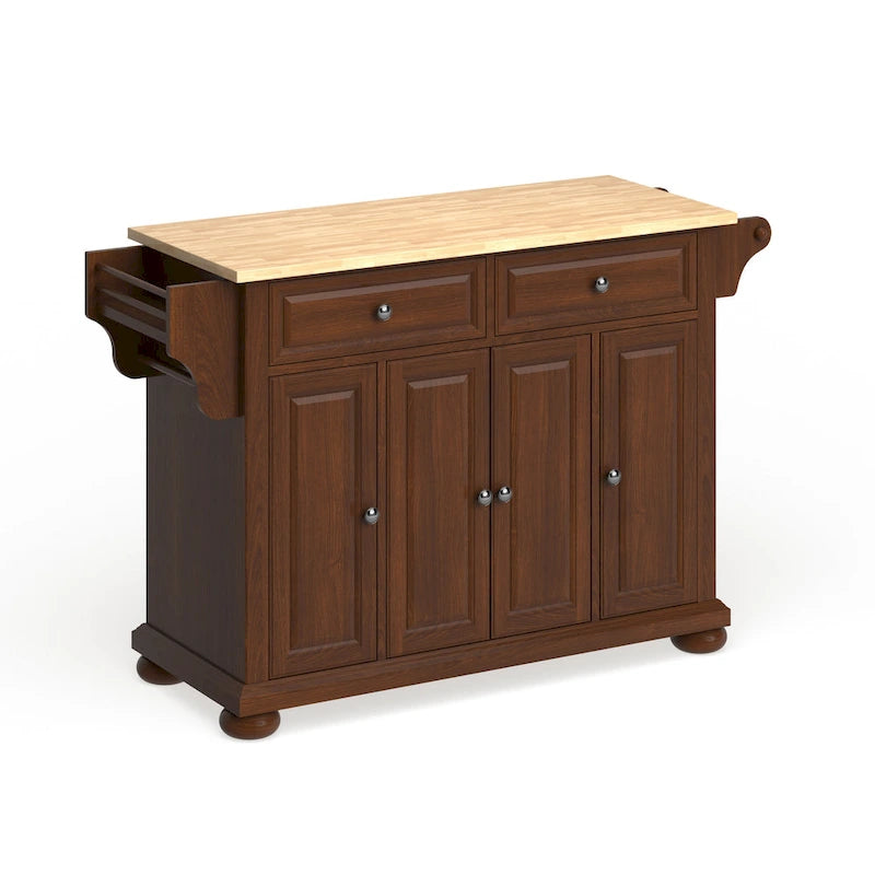 Desserte-îlot de cuisine pleine dimension avec plateau en bois, finition cerisier classique - 18D x 51.5W x 34H pouces