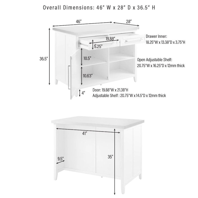 Isla de cocina con encimera de acero inoxidable y taburetes con respaldo en X - 57D x 46W x 41H pulgadas